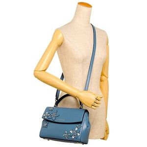 Michael Kors Ava Small Denim Flowers Blue Leather Satchel - NFS